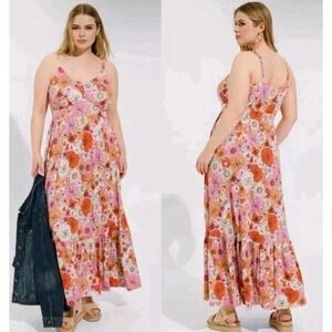 TORRID Maxi Super Soft Tiered Dress Womens 2X Retro Floral Cottagecore Feminine